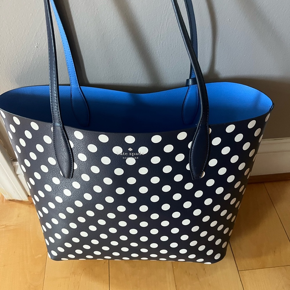 Kate Spade Blue and White Polka Dot Tote